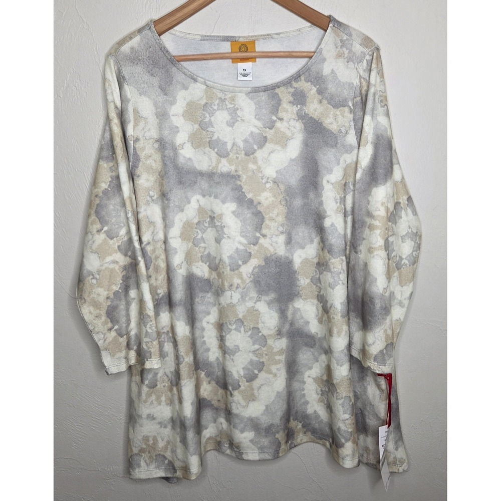 *NEW w/Tags Ruby Rd. Women's Oat Multicolor Soft Size 1X  3/4 Sleeved Top Blouse